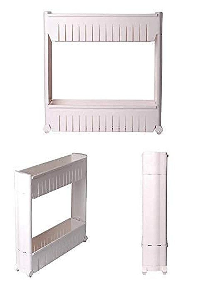 VISHVA 2 Layer Slim Storage Organizer Slim Rack Shelf with Wheels for Easy Movement | Durable Plastic, white - Image 4